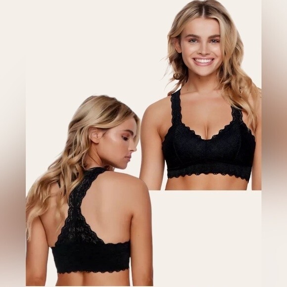 Felina Black Lace Unlined Bralette Size XL Pullover Wide Band Wire Free … - Picture 1 of 9